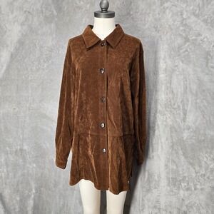 Fleet Street‎ Womens Large Brown Button Front Shirt Jacket Career Casual Shacket